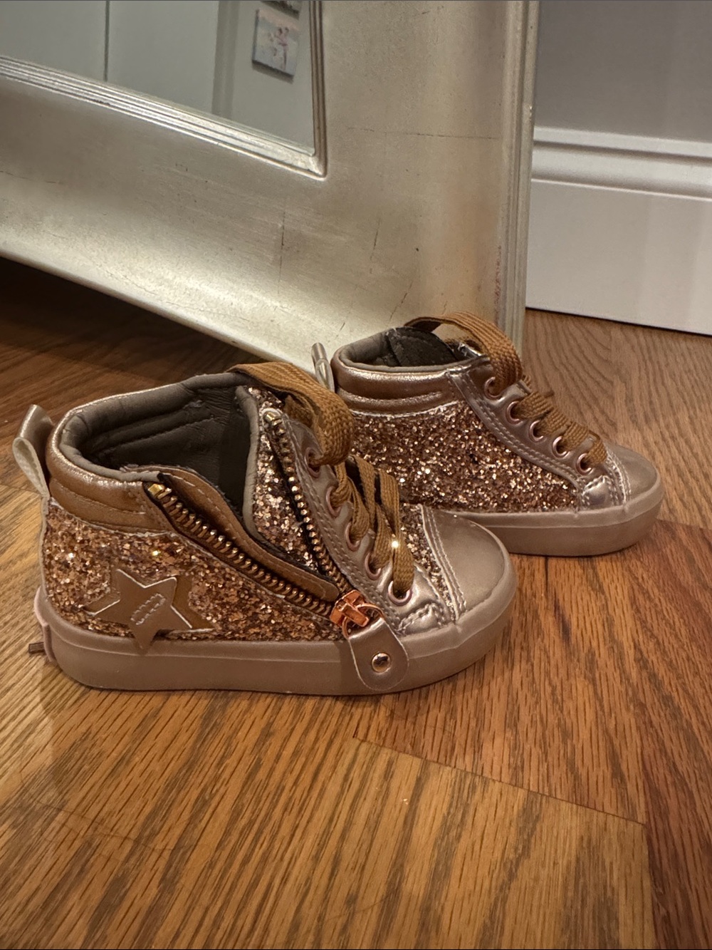 Olivia Miller Rose Gold Glitter High-Top Sneakers